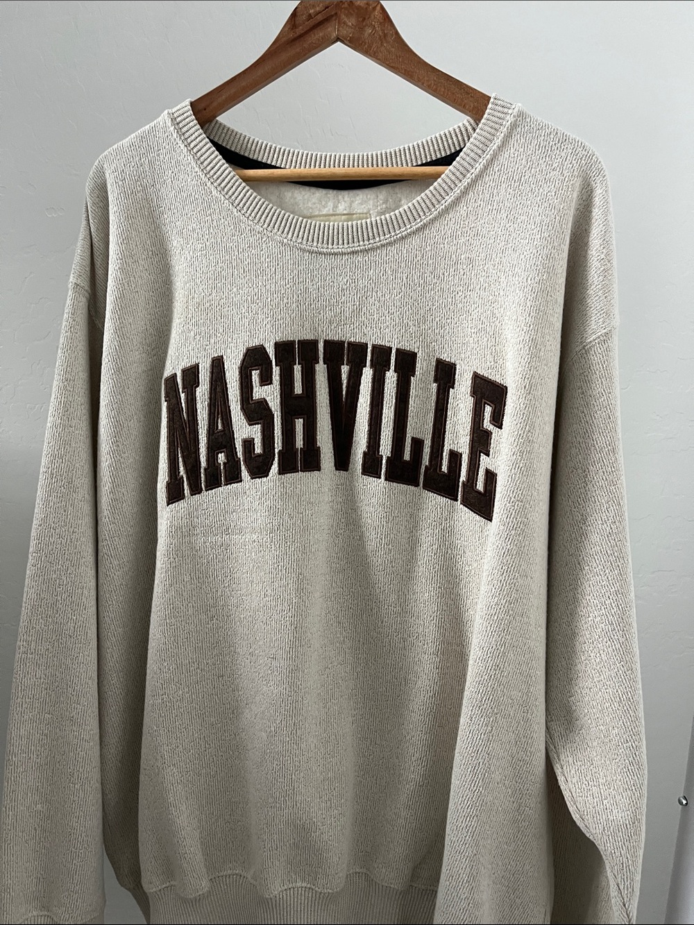 NASHVILLE New York Popular Sweatshirt - Cream with Brown Lettering